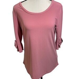 Liz MCCoy womens blouse round neckline 3/4 sleeve bow at end size Small …